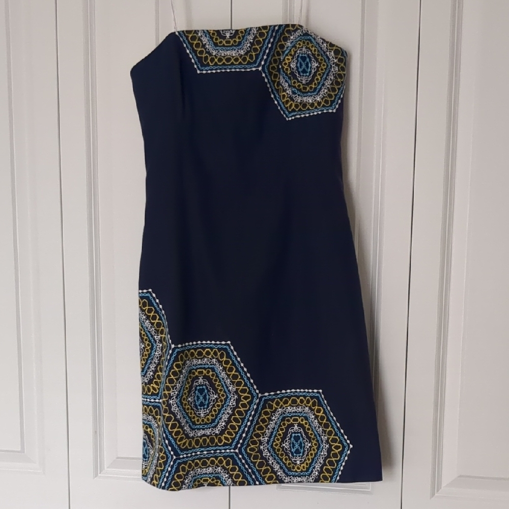 Blue Strapless Asymmetrical Sheath Dress for Cocktail